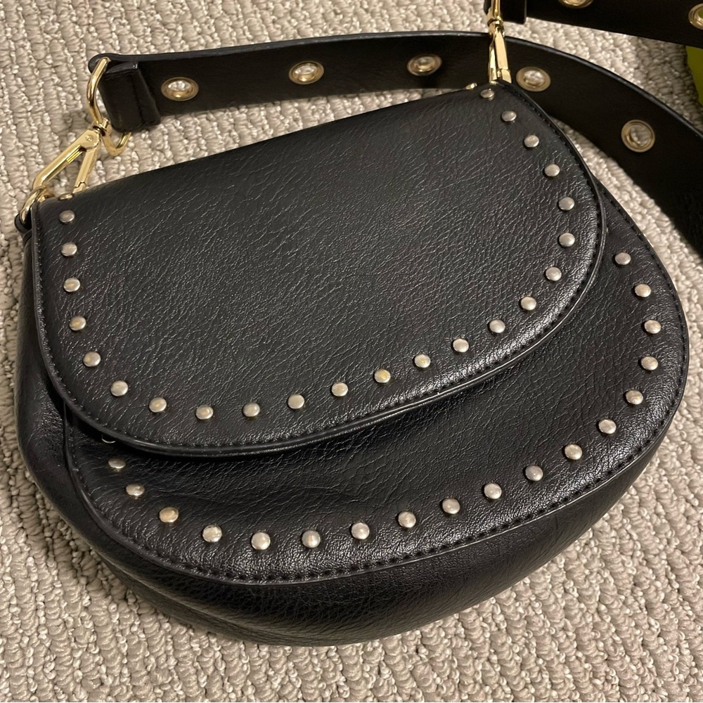 Black Studded Leather Crossbody Bag